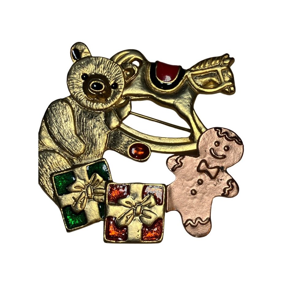 Teddy Bear Rocking Horse Gingerbread Man Christmas Wreath Pin